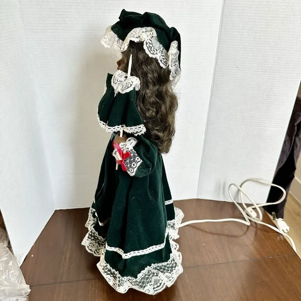 1996 Telco Motion-ettes Doll African American Porcelain Parasol Green Dress Holi - Picture 6 of 9